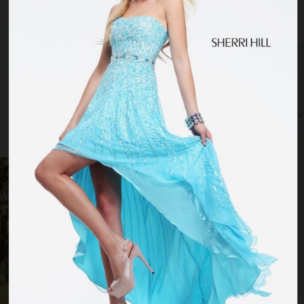 Sherri Hill High-Low Sequin Blue Prom Dress